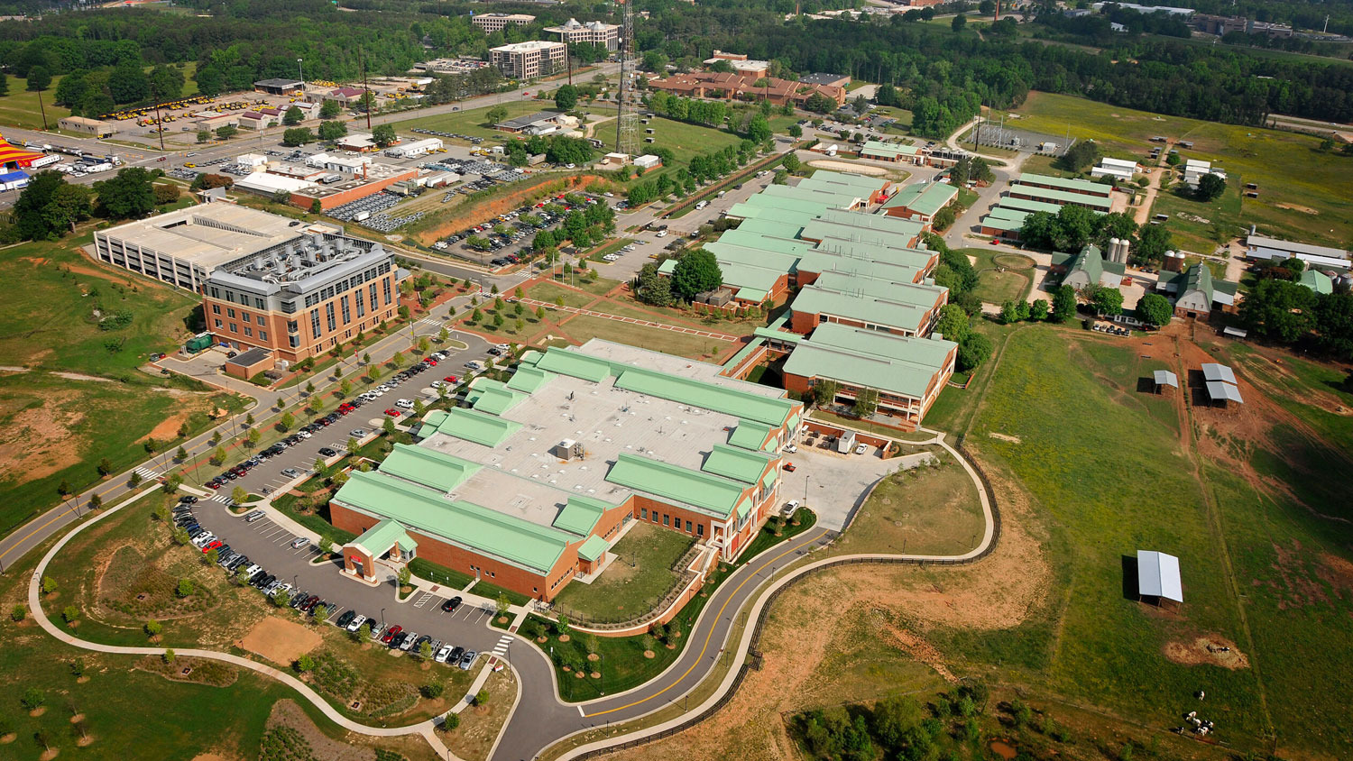 An aerial view of the College of Veterinary Medicine.
