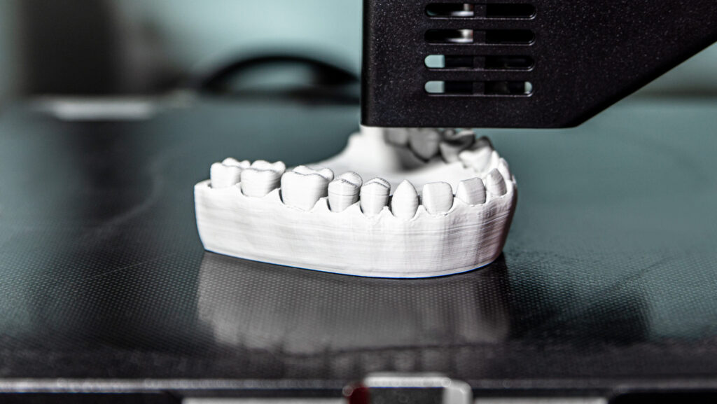 concept future technology in dentistry, dental prostheses from the 3d printer