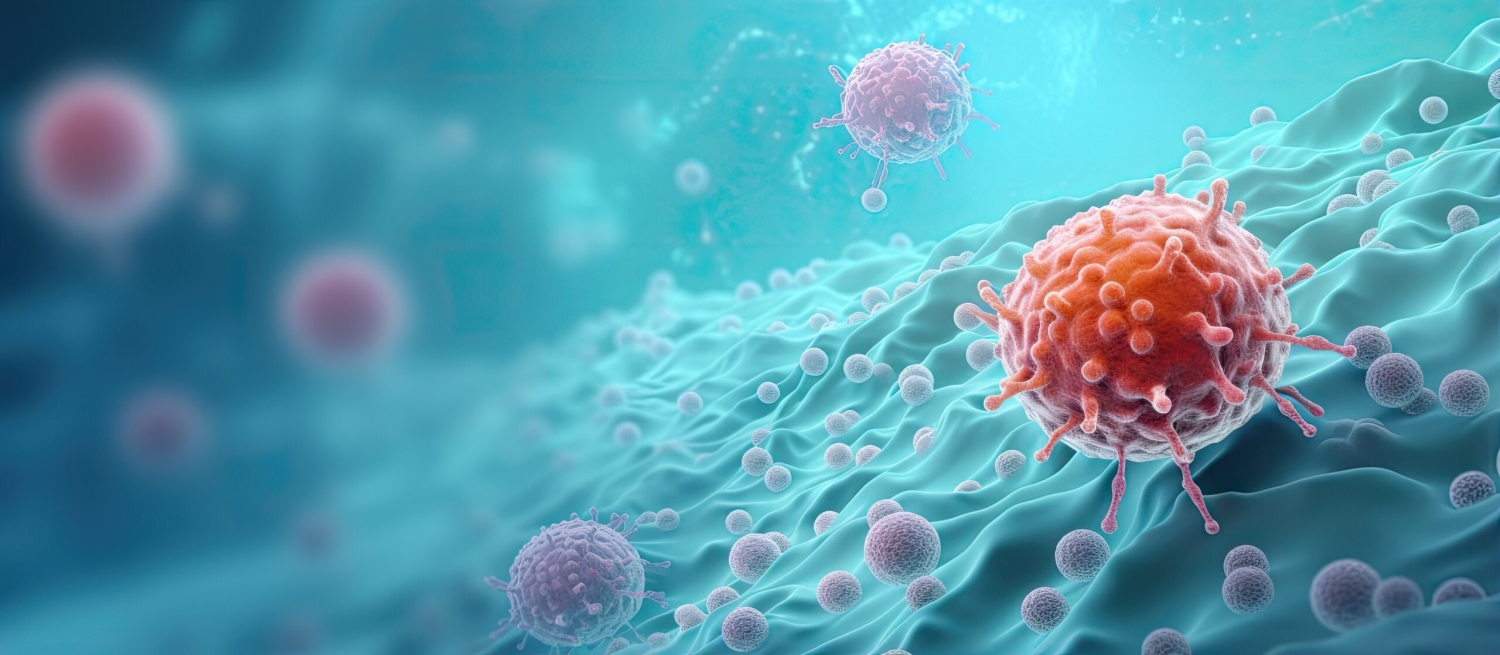 Rendering of a 3D concept for an oncology treatment that kills cancer cells isolated pastel background Copy space