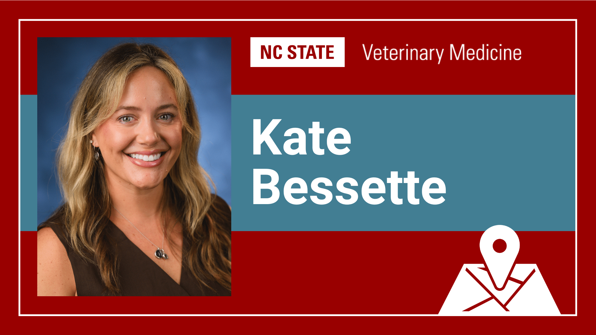 A red graphic with a headshot of Kate Bessette